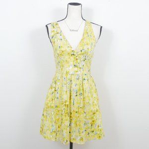 Jack Yellow Abstract Print Halter Size Medium Side Pockets Sun Dress